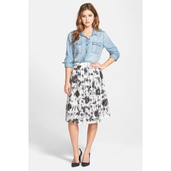 NWT Halogen Floral Check Midi Skirt - Picture 1 of 8